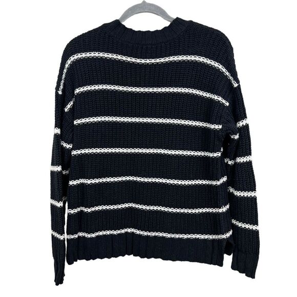 American Eagle Sweater Stretch Stripe Black White Crew Neck‎ Pocket Women Size S - Picture 4 of 5